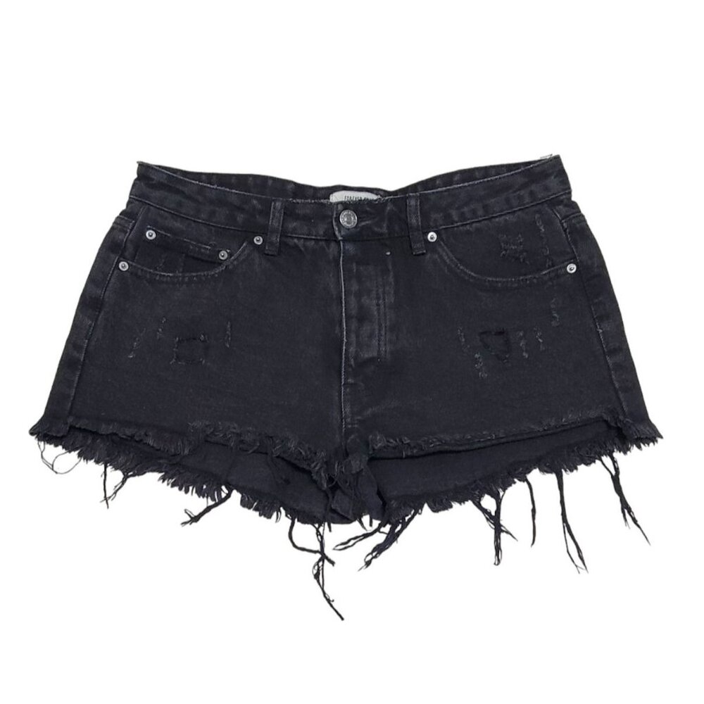 Forever 21 Womens Black Distressed Denim Cut Off Shorts Mid Rise Size 30 NWT